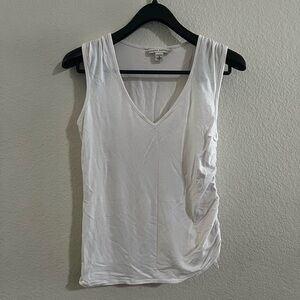 Banana Republic White V-Neck Ruched Side Tank